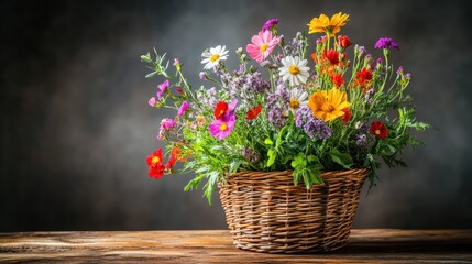Colorful flowers in a basket (1)