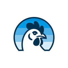 Simple, stylized logo of a chicken's head, set within a light blue circle.