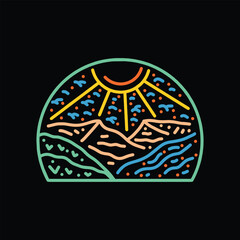 Colorful Mountain Monoline Emblem Vintage Design Outdoor Vector