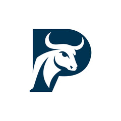 Stylized bull head logo integrated within a bold capital letter P.