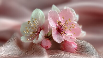 Delicate pink blossoms on a soft blush backdrop.