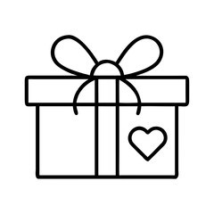 Gift box outline with heart vector, present box icon, love gift drawing, birthday gift idea art