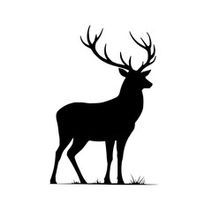 Fototapeta premium Silhouette illustration of a majestic deer with large antlers standing gracefully on a white background