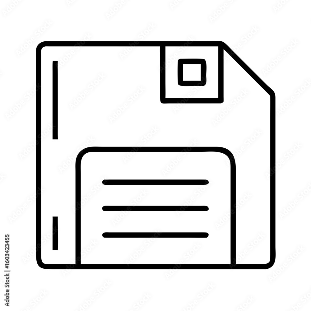 Fototapete floppy disk icon save data storage vintage retro technology backup outline line art vector graphic