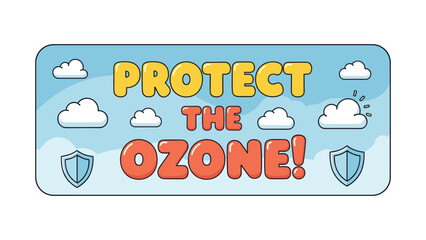 Fototapeta premium Cartoon Illustration for Ozone Layer Protection with Clouds and Shield Icons