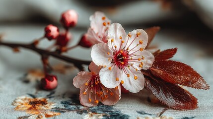 Close-up of delicate blossoms and leaves.