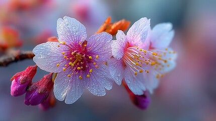 Close-up of a delicate cherry blossom in full bloom.
