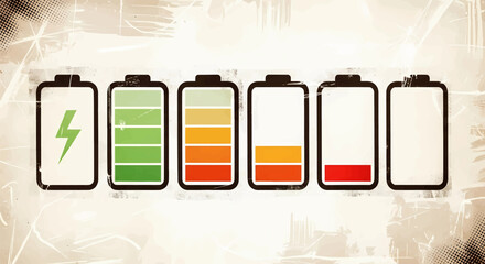 Battery Charge Indicators Showing Energy Levels and Power Status  Concept