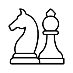 Outline chess pieces knight and pawn vector illustration for strategy game design asset