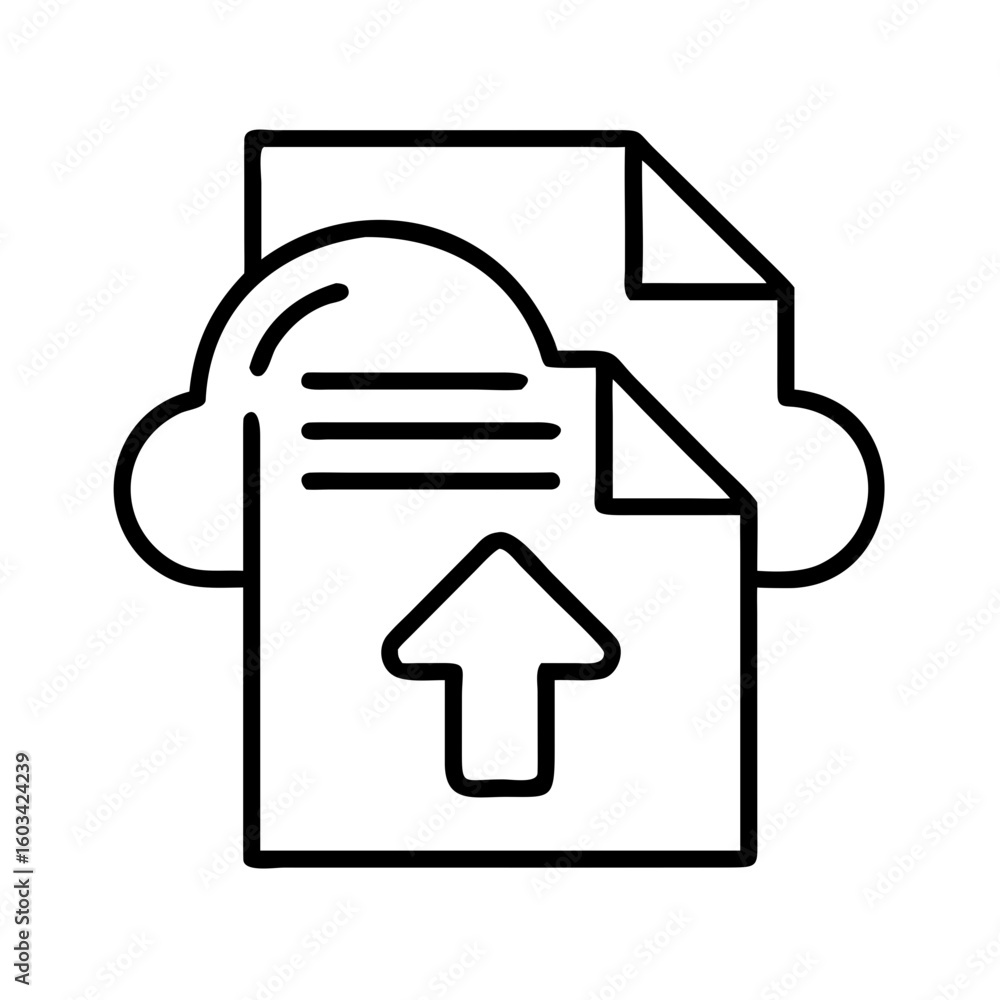 Poster cloud upload file document icon vector illustration for data transfer and cloud storage services