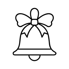 Christmas bell with bow vector illustration, holiday decoration, festive season outline design element