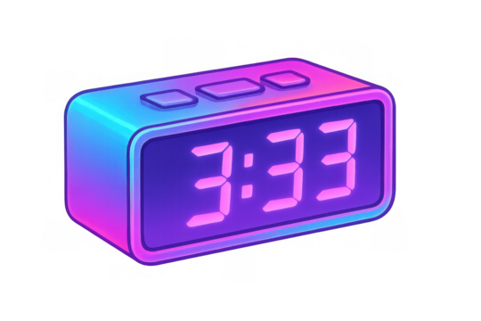 Digital alarm clock showing 3:33 am, transparent background, minimalist design for seamless graphic placement