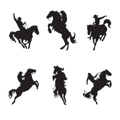 vector illustration of bucking bronco silhouette set, Black & White silhouette set