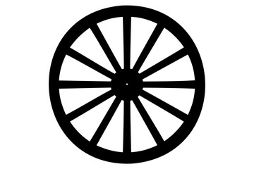 Fototapeta premium Wagon wheel vector silhouette. Carriage wheel icon symbol