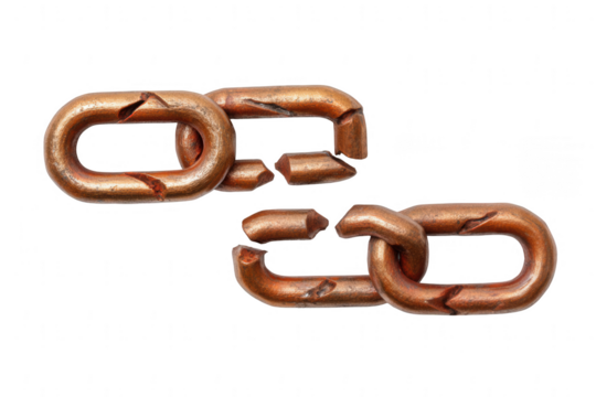 Two broken chain links on a white background, png, transparent