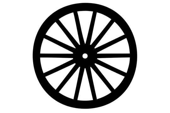 Wagon wheel vector silhouette. Carriage wheel icon symbol