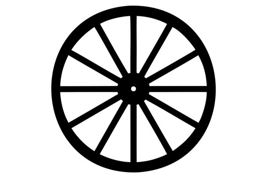 Wagon wheel vector silhouette. Carriage wheel icon symbol