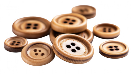 Wooden buttons for sewing, isolated on a white background, png, transparent