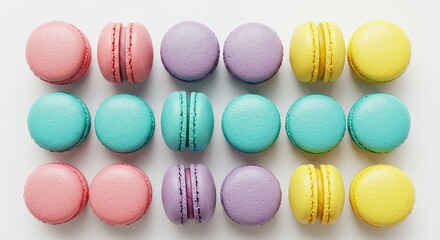 Assorted Macarons Arranged on White Background