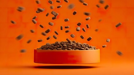 Sophisticated Minimalist Floating Pet Food Bowl with a Clean, Bright Background