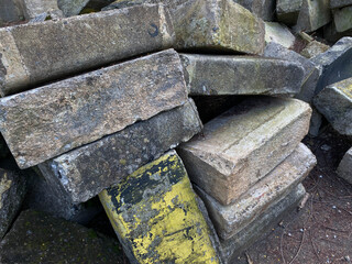 Pile of left over concrete block, concrete masonry blocks, messy arrangement