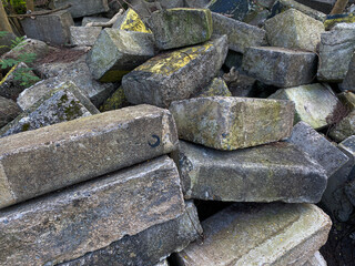 Pile of left over concrete block, concrete masonry blocks, messy arrangement