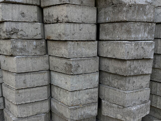 Pile of hexagonal pavers, flooring or concrete block paving, side view