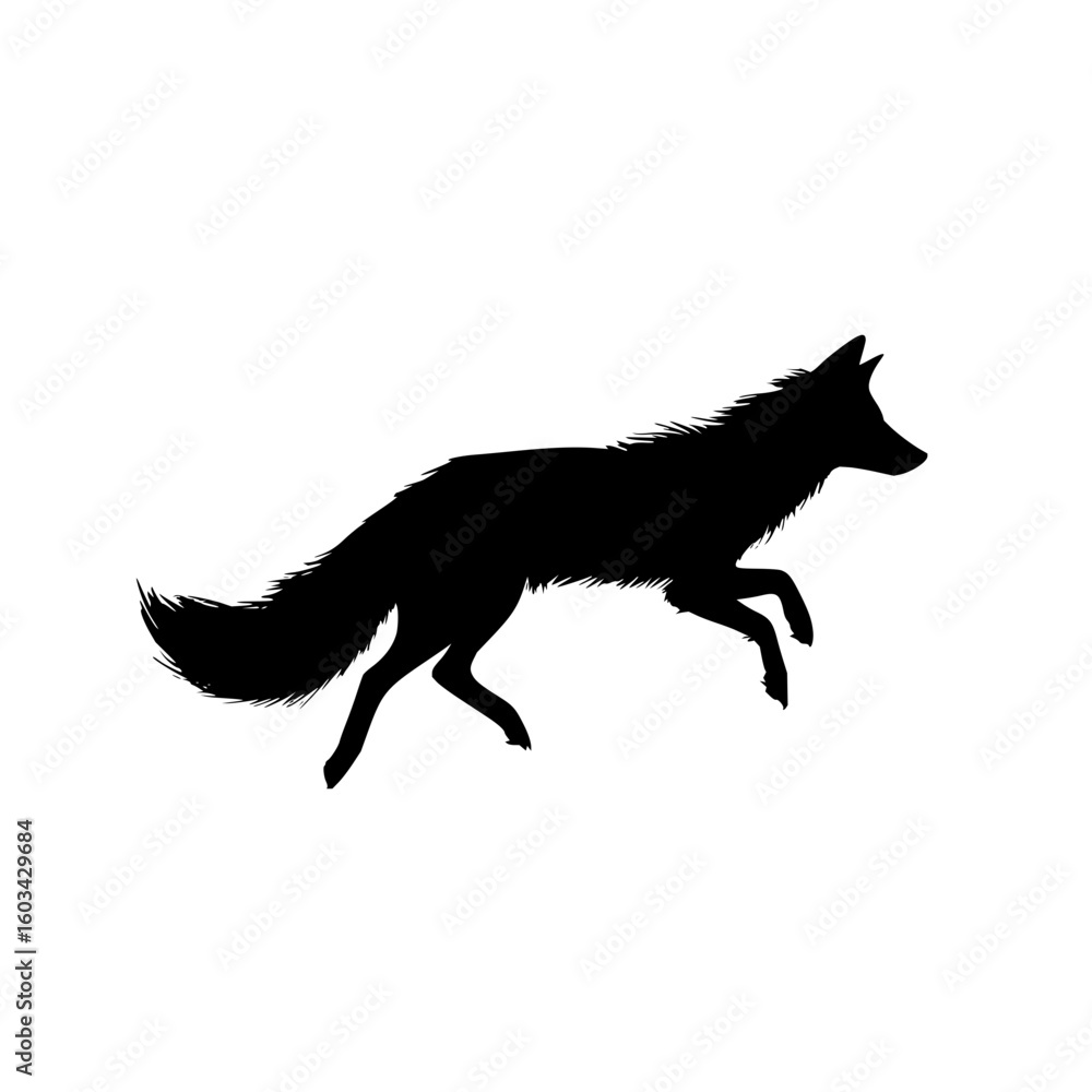 Aufkleber silhouette of a fox jumping with its tail visible against a plain white background in a simple desig