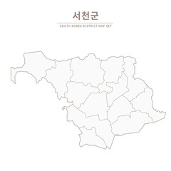 Obraz premium Seocheon-gun map, Line Map of Local Cities in Chungcheongbuk-do and Chungcheongnam-do, South Korea