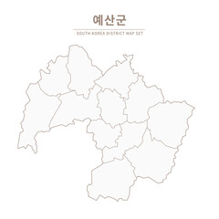 Yesan-gun map, Line Map of Local Cities in Chungcheongbuk-do and Chungcheongnam-do, South Korea