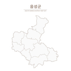 Fototapeta premium umseong-gun map, Line Map of Local Cities in Chungcheongbuk-do and Chungcheongnam-do, South Korea