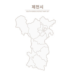 Obraz premium Jecheon-si map, Line Map of Local Cities in Chungcheongbuk-do and Chungcheongnam-do, South Korea