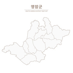 Yeongam-gun map. Line Map Illustration of Local Cities in Jeollanam-do and Jeollabuk-do, South Korea