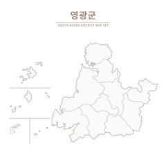 Yeonggwang-gun map. Line Map Illustration of Local Cities in Jeollanam-do and Jeollabuk-do, South Korea