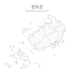 Jindo-gun map. Line Map Illustration of Local Cities in Jeollanam-do and Jeollabuk-do, South Korea