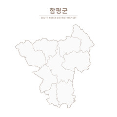 Hampyeong-gun map. Line Map Illustration of Local Cities in Jeollanam-do and Jeollabuk-do, South Korea