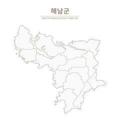 Haenam-gun map. Line Map Illustration of Local Cities in Jeollanam-do and Jeollabuk-do, South Korea