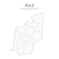 Hwasun-gun map. Line Map Illustration of Local Cities in Jeollanam-do and Jeollabuk-do, South Korea