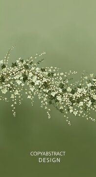 Delicate green ivy vine with small white flowers cascading downwards on a muted green background plant