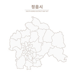 jeongeup-si map. Line Map Illustration of Local Cities in Jeollanam-do and Jeollabuk-do, South Korea
