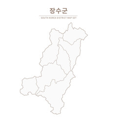 jangsu-gun map. Line Map Illustration of Local Cities in Jeollanam-do and Jeollabuk-do, South Korea