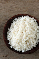 Dead Sea Salt in Wooden Bowl