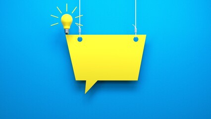 hanging speech bubbles and light bulb on blue background