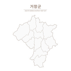 Fototapeta premium Geochang-gun Line Map. Illustration of Local Cities in Gyeongsang-do, South Korea