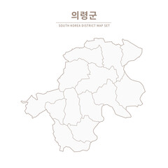 Obraz premium Uiryeong-gun Line Map. Illustration of Local Cities in Gyeongsang-do, South Korea