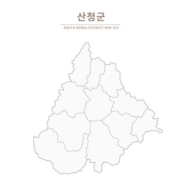 Sancheong-gun Line Map. Illustration of Local Cities in Gyeongsang-do, South Korea