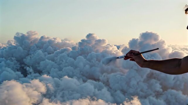 Painting scenes in clouds with a brush in hand Clouds