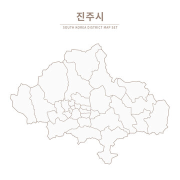 Jinju-si Line Map. Illustration of Local Cities in Gyeongsang-do, South Korea