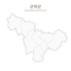Fototapeta premium Gunwi, Deagu, Line Map. Illustration of Local Cities in Gyeongsang-do, South Korea