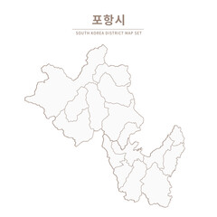 Obraz premium Pohang. Line Map. Illustration of Local Cities in Gyeongsangnam-do and Gyeongsangbuk-do, South Korea